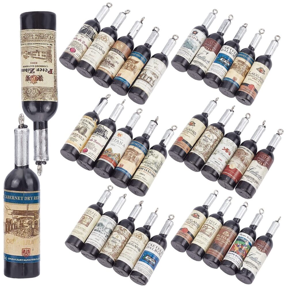 7853 32pcs Random Label Resin Wine Bottle Charms Bottle Charm Miniature